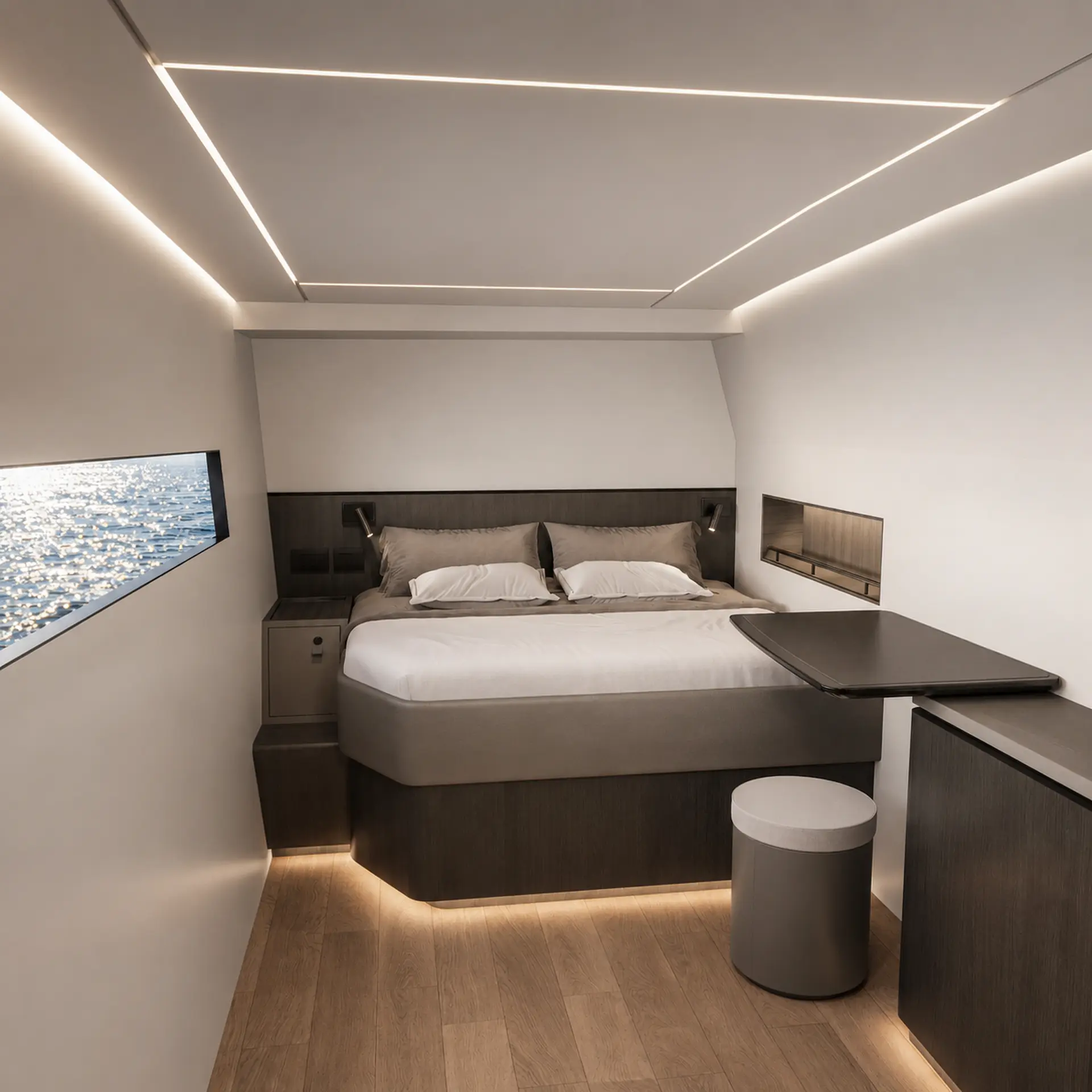 Cure 68GT aft guest cabin with hull window