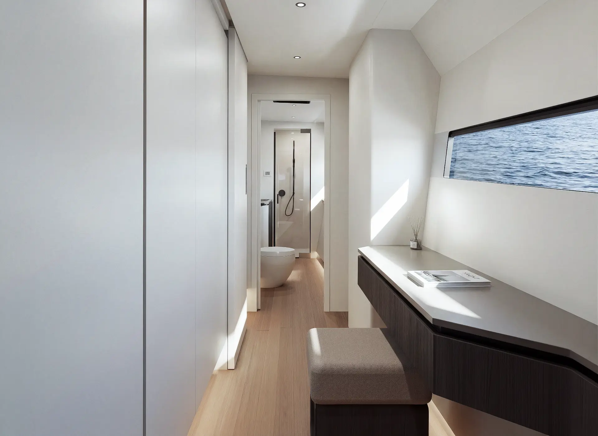 Cure 55GT starboard cabin with desk and ensuite