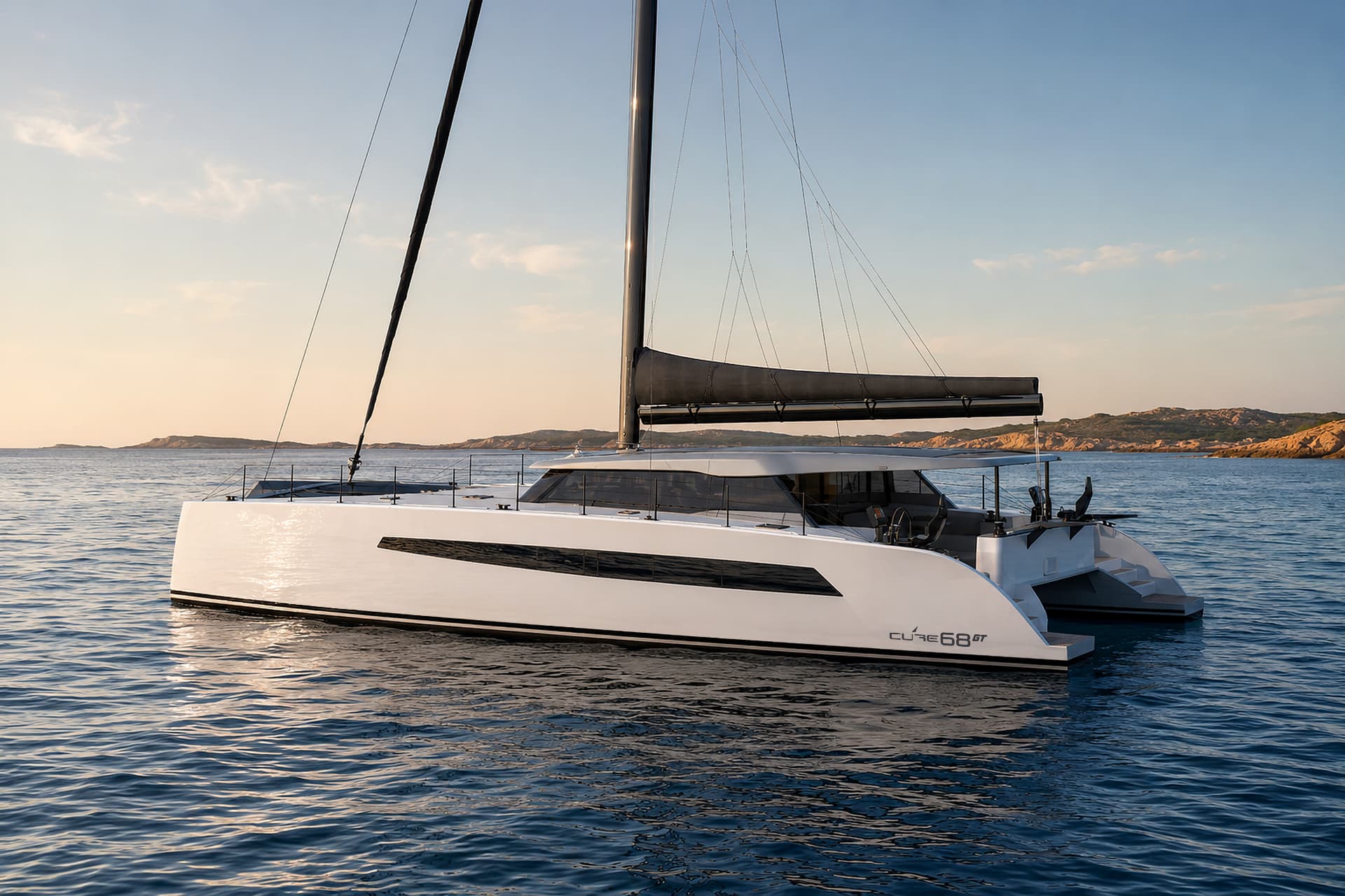 Cure 68GT at anchor at sunset