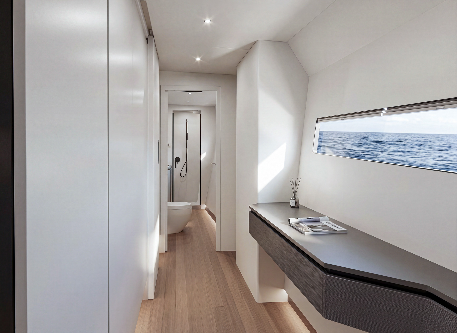 Cure 48GT starboard cabin corridor with ensuite