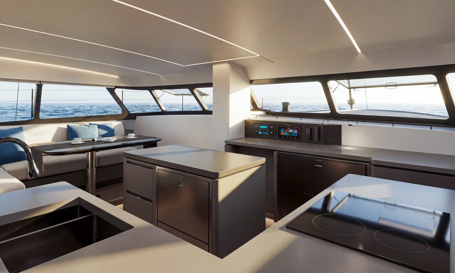 Cure 48GT galley island with nav station